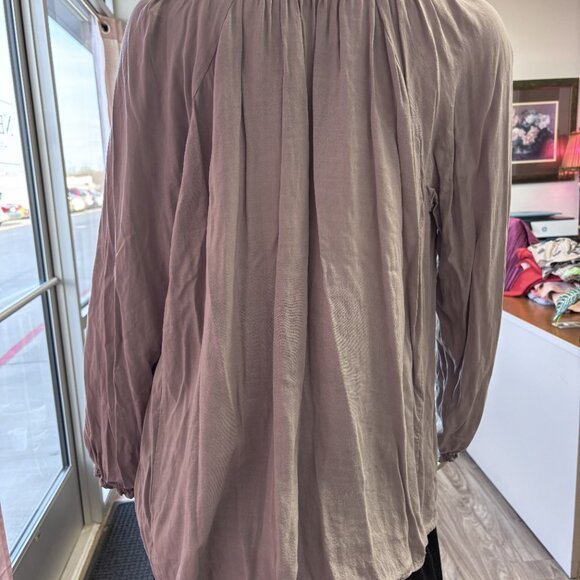 Jodifl Boho Embroidered Peasant Blouse Gray Floral Tassel Top Size Large - Picture 4 of 6